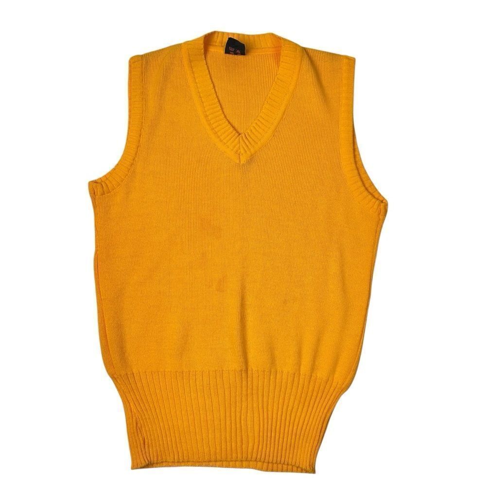 Vintage Pullover Sweater Vest Yellow Knit Size Small Preppy 80s 90s